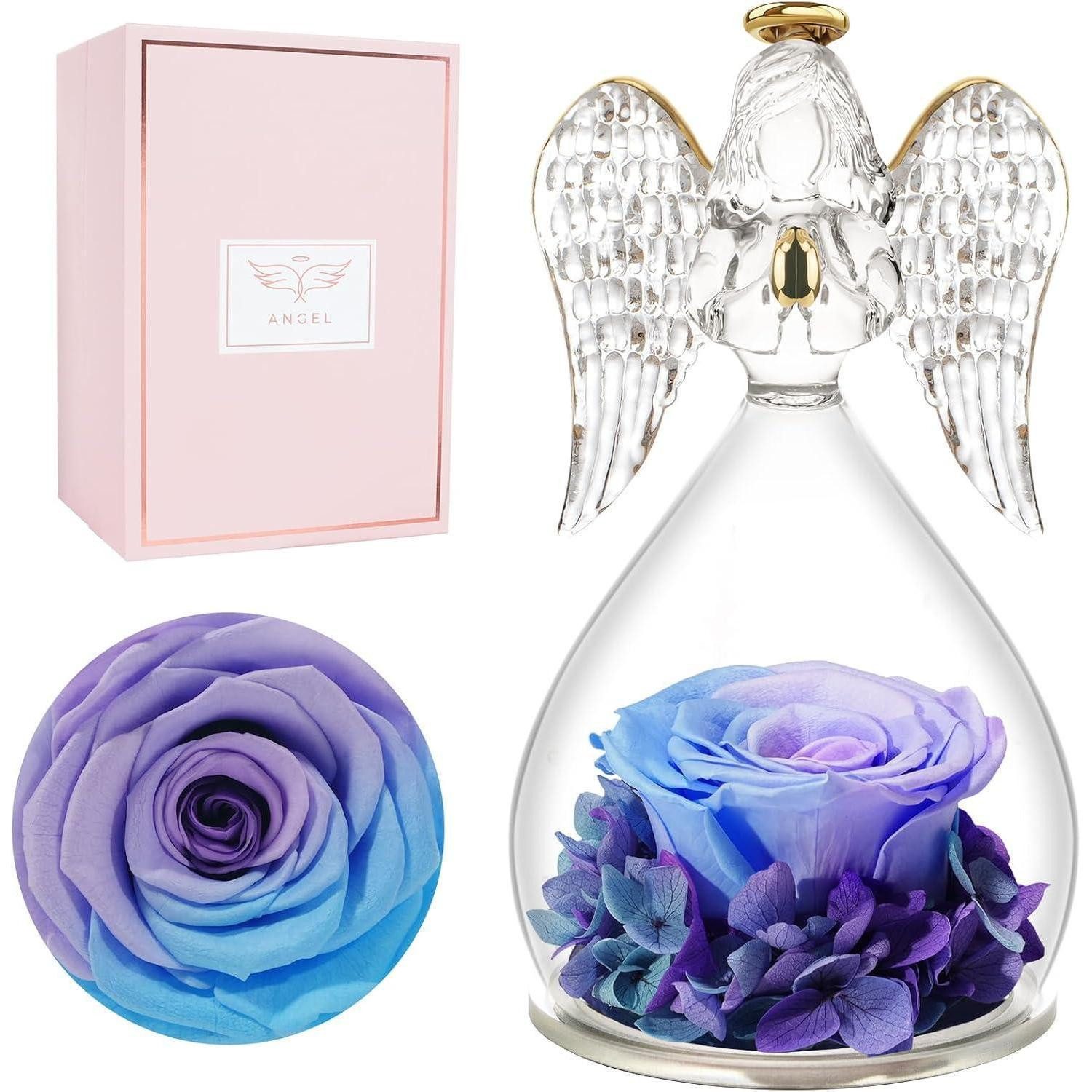 LuxusKollektion Glasblume Geschenke für freundin Unendliche Rose Violett Engelfigur Ewige Blume