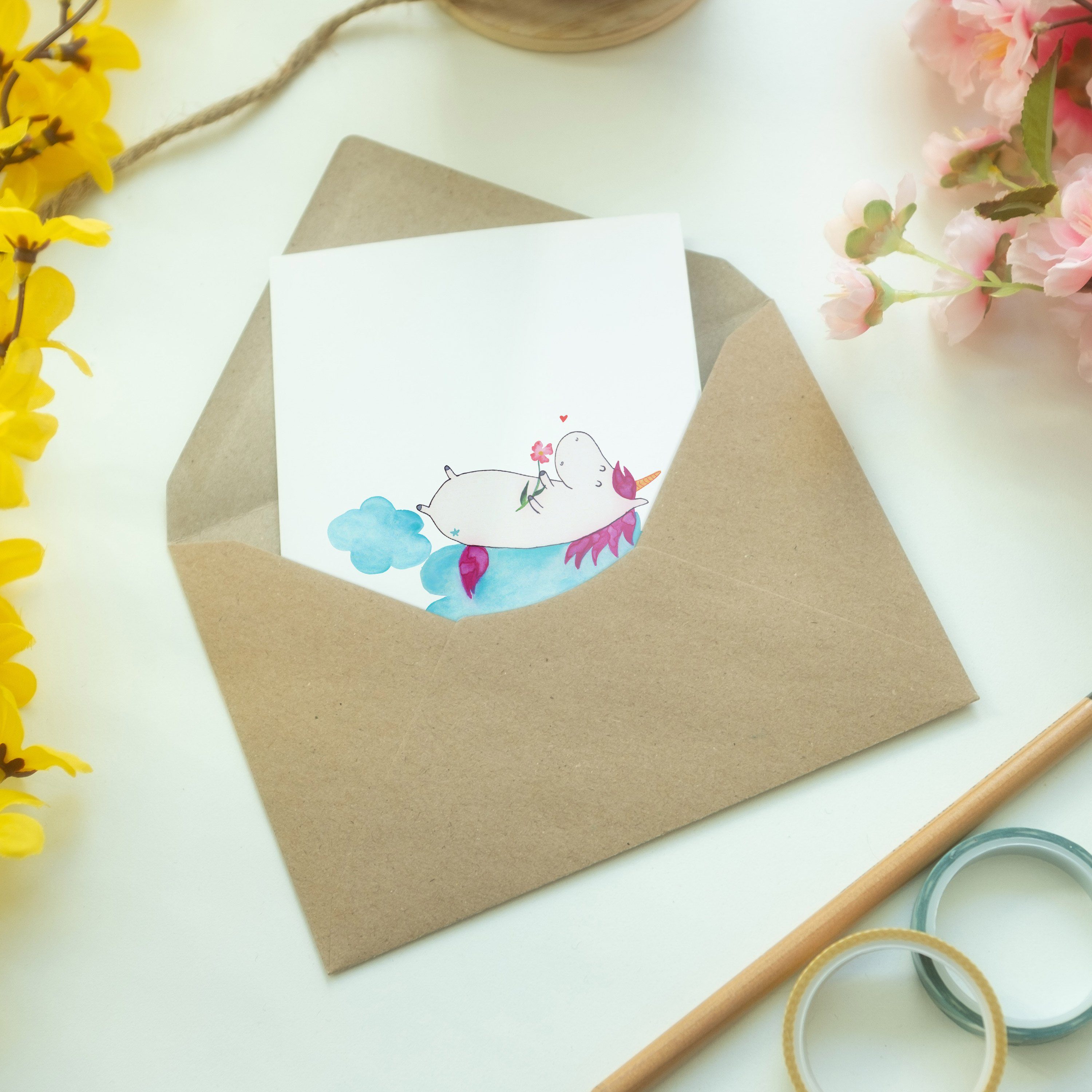 Einhörner, Geschenk, Wolke Mrs. Hochzeitskar Mr. Panda Grußkarte verliebt auf Einhorn - & Weiß -