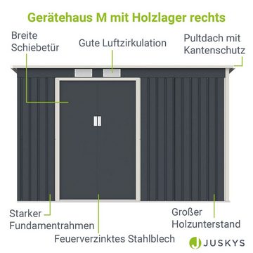 Juskys Gartenhaus M rechts, BxT: 213x130 cm, mit Holzunterstand rechts & Fundamentrahmen, wetterfest, stabil