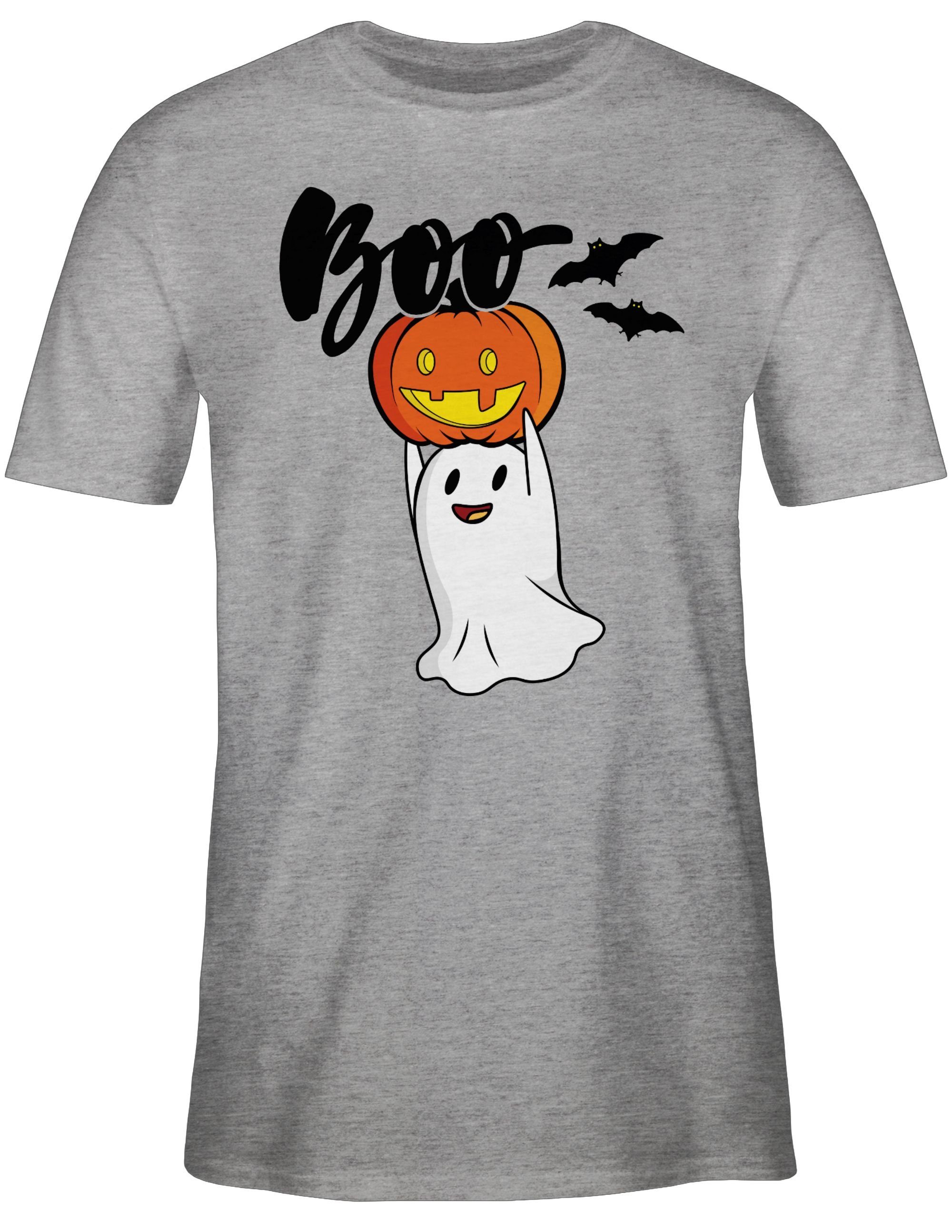 Shirtracer T-Shirt Boo Grau meliert 1 Geister Geist Gespenster Kürbis Halloween Gespenst Kostüme Herren