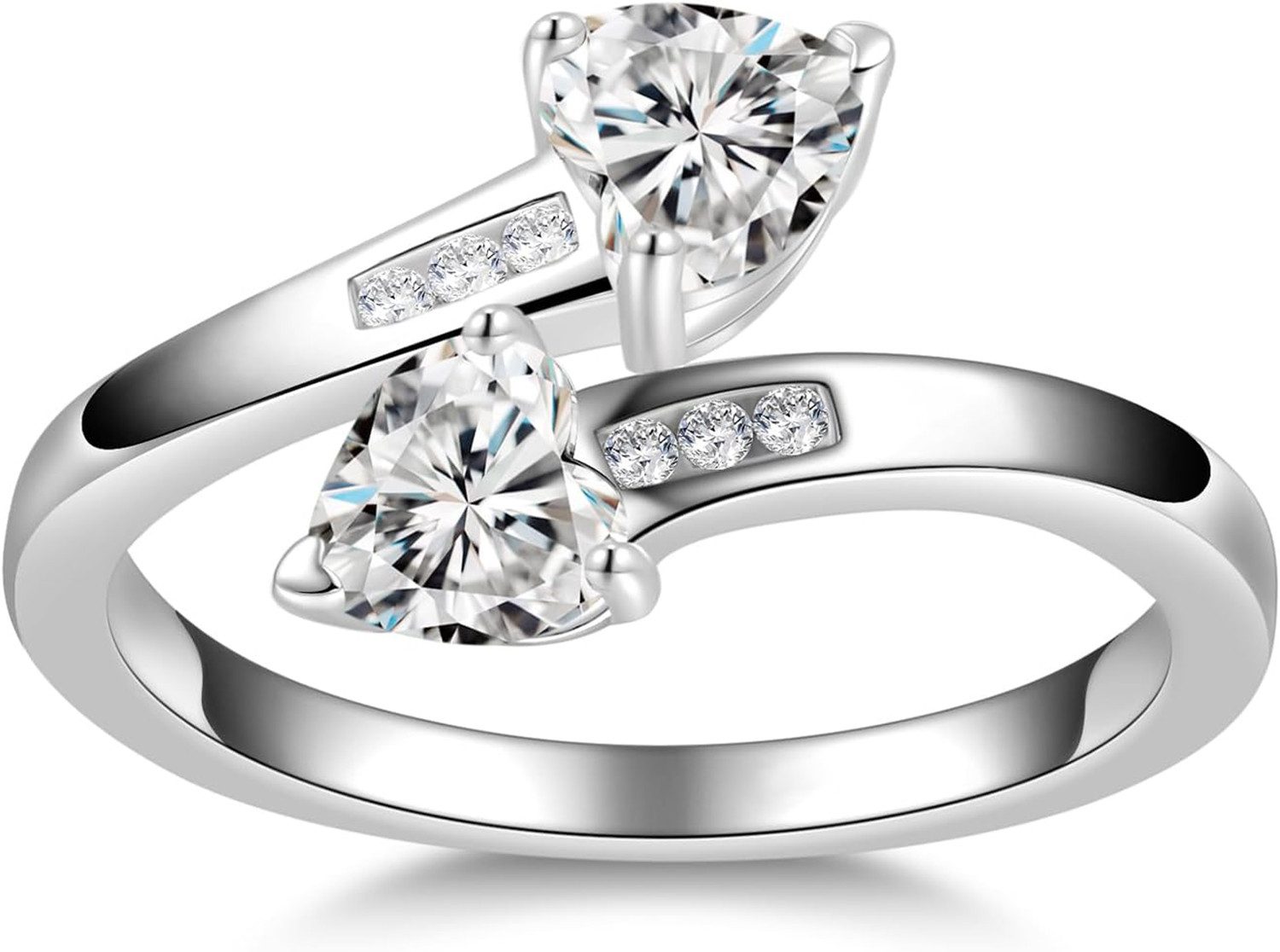 Jumpeak Diamantring 585 Gold, 0,5 Karat Doppelherz, Damenring mit echtem Diamanten, E, vs1, 3EX, Verlobung, Jubiläumsgeschenk