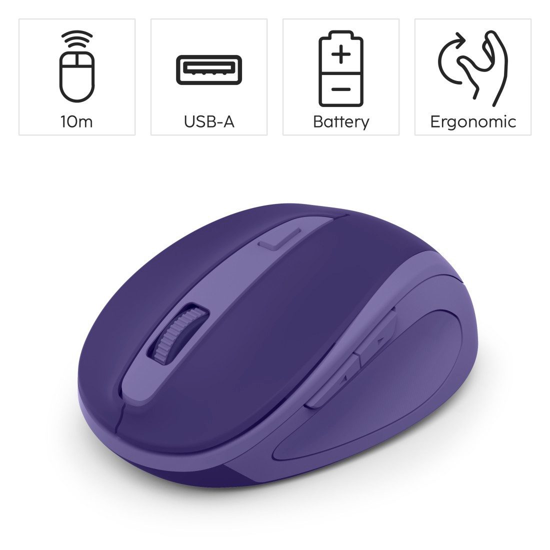 Hama Funkmaus WM-400 ergonomisch optisch 6 Tasten leise Maus (Funk, Ergonomisch, flüsterleise, 6 Tasten, DPI-Schalter, USB-Empfänger)