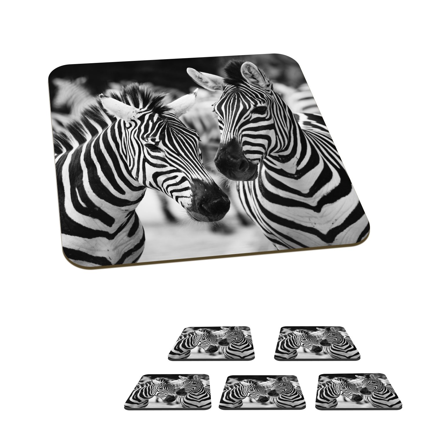 MuchoWow Glasuntersetzer Zebra schwarz und weiß, Korkuntersetzer, Tasse für Glasuntersetzer, 6-tlg., Zubehör Untersetzer, Gläser, Tischuntersetzer