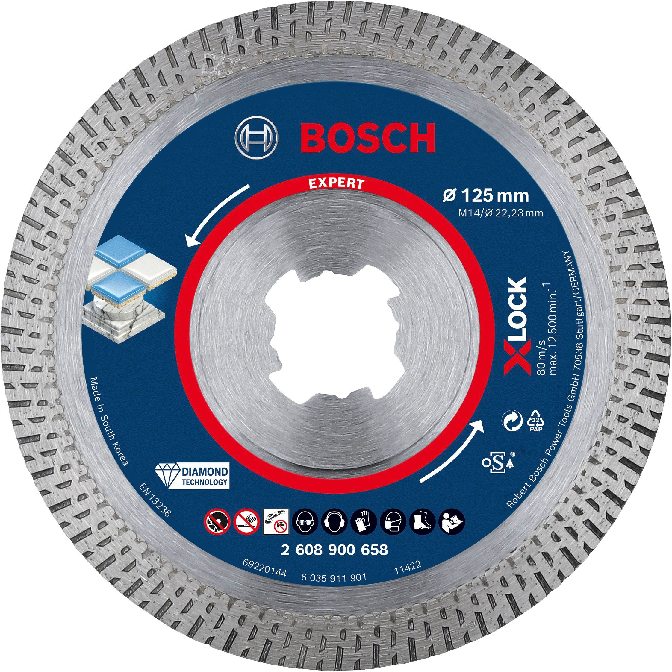 Bosch Professional 22.23 mm, 10 mm Diamanttrennscheibe x X-LOCK, x Expert Ø 125 HardCeramic 1.4
