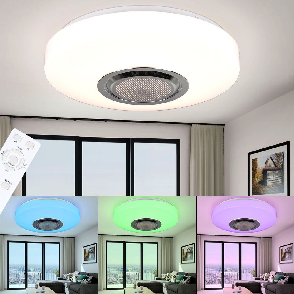 etc-shop LED Deckenleuchte, LED-Leuchtmittel fest verbaut, Warmweiß, RGB LED Deckenlampe Bluetooth Lautsprecher mit Fernbedienung | Deckenlampen