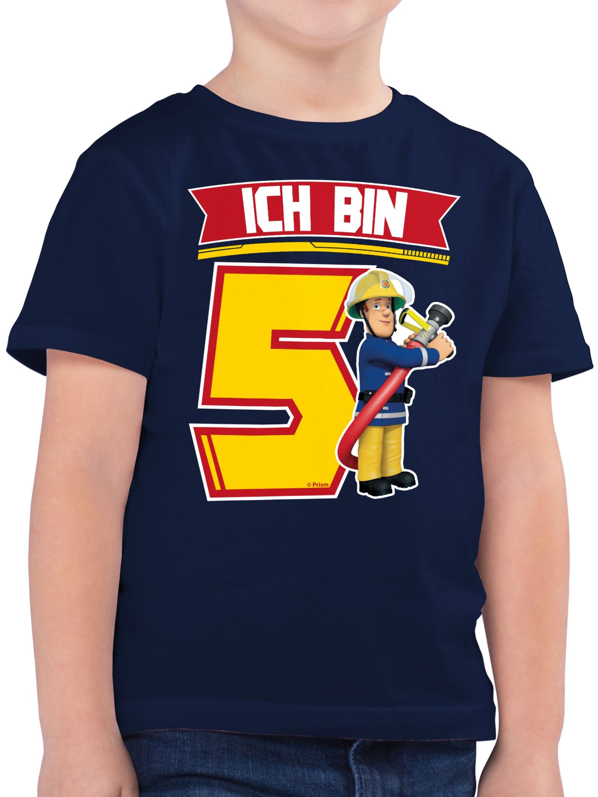 Sam Feuerwehrmann Jungen Sam bin - Dunkelblau 03 5 Shirtracer Ich T-Shirt