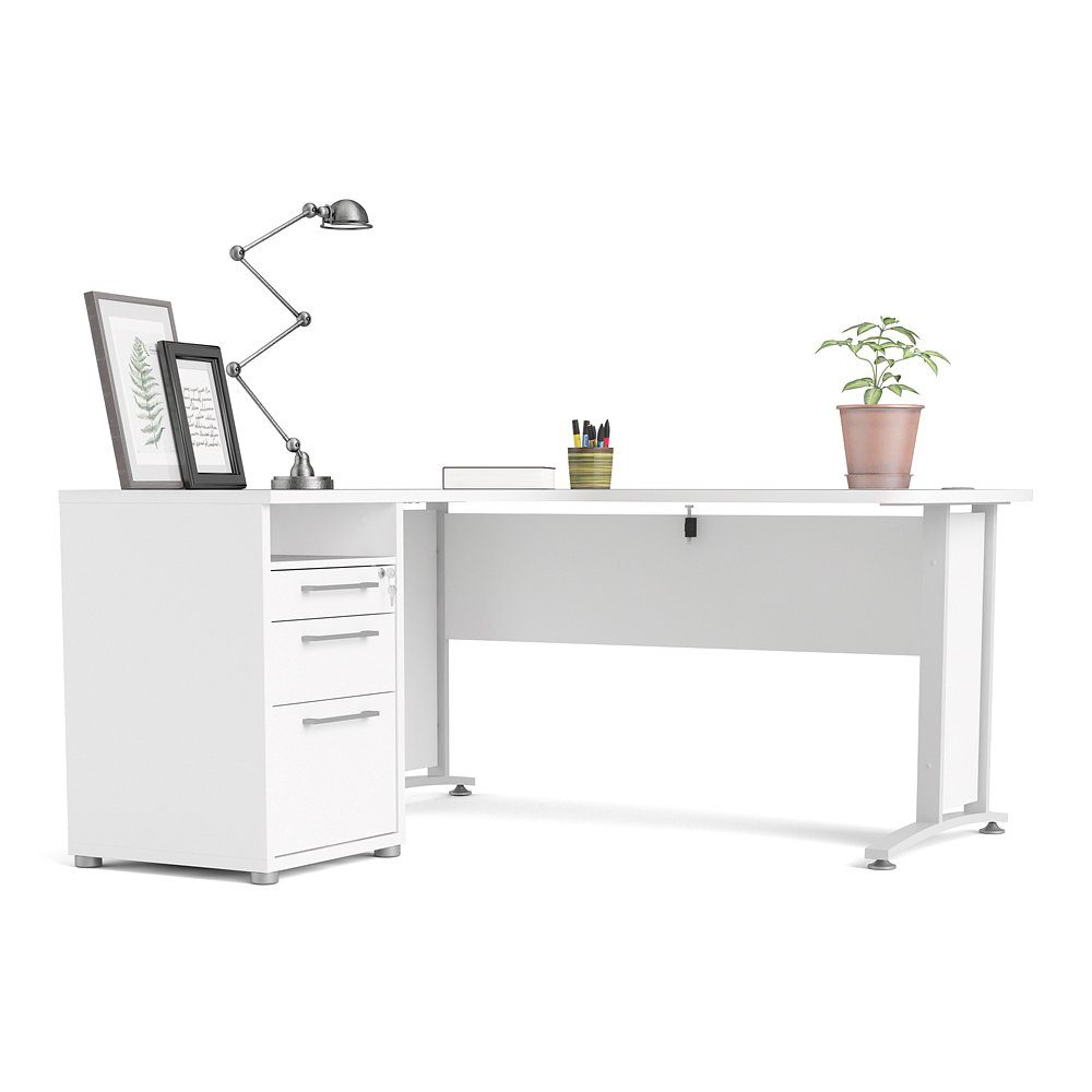 Prisme Schublad Schreibtisch mit Ablage und Weiß 1 Eckschreibtisch 3 ebuy24