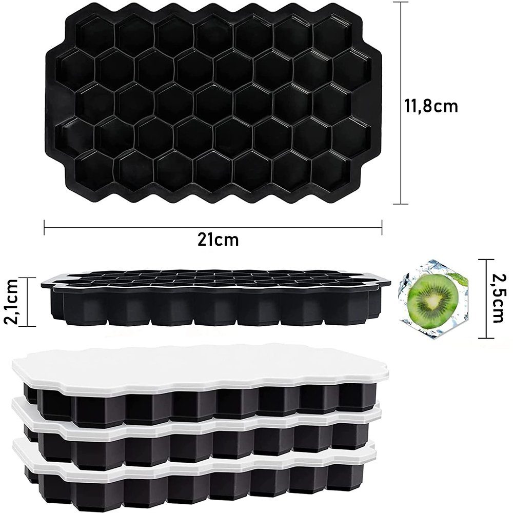 Eiswürfelform Leicht Deckel, BPA-freie Silikon Entformbare Eiswürfelform zggzerg Eiswürfeln 37 3 Stück mit
