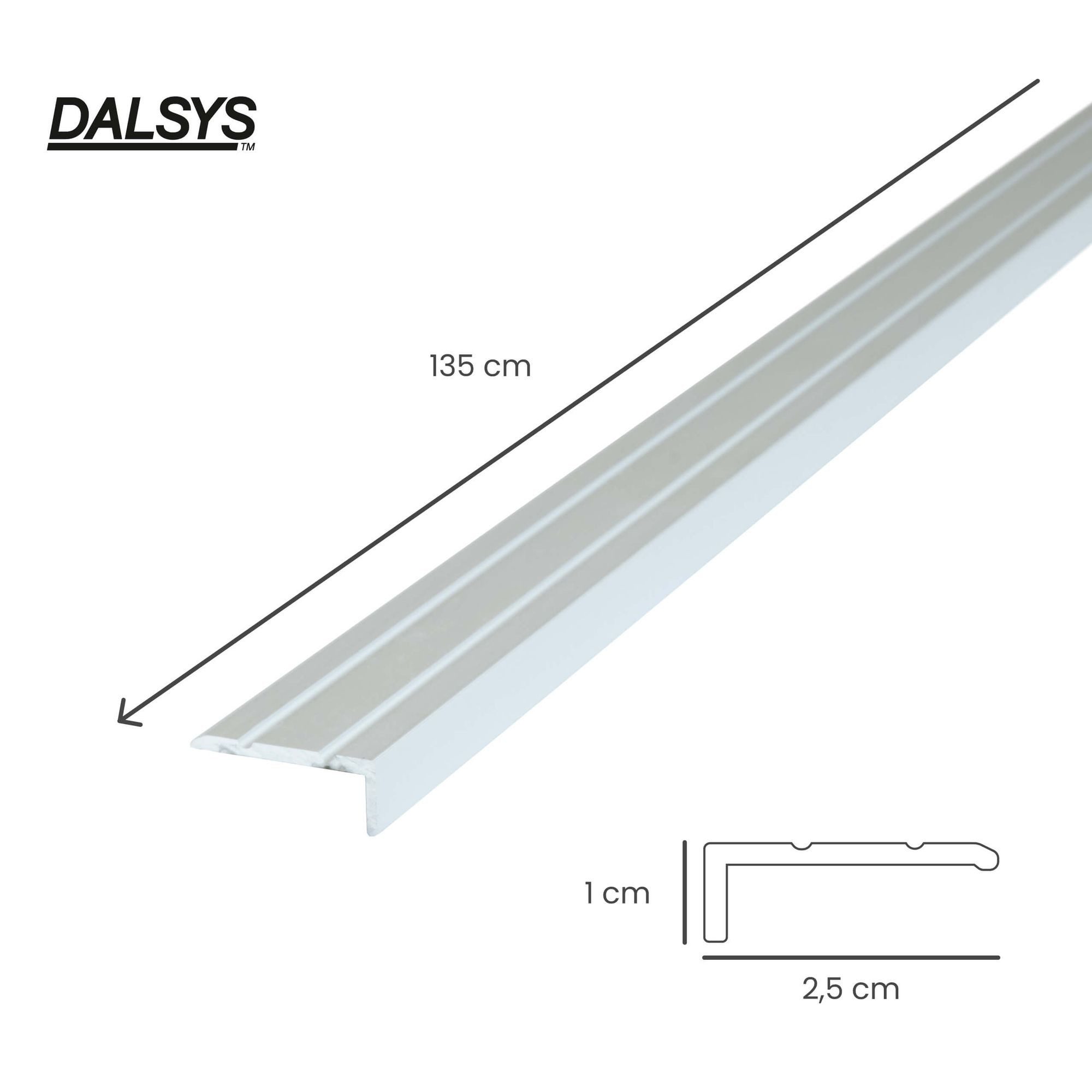 Dalsys Treppenkantenprofil Selbstklebendes Profil aus Aluminium (135 cm, 25 x 10 mm, Silber, 1-St), Bodenprofil für Treppenwinkel