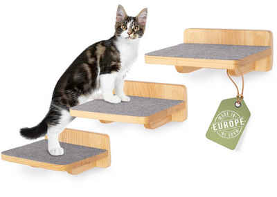 WOOWOOD Katzen-Kletterwand Katzentreppen 3er-Set für kleine und große Katzen, Katzentreppe für die Wand; Stabil; Aus Holz gefertigt; Rutschfest