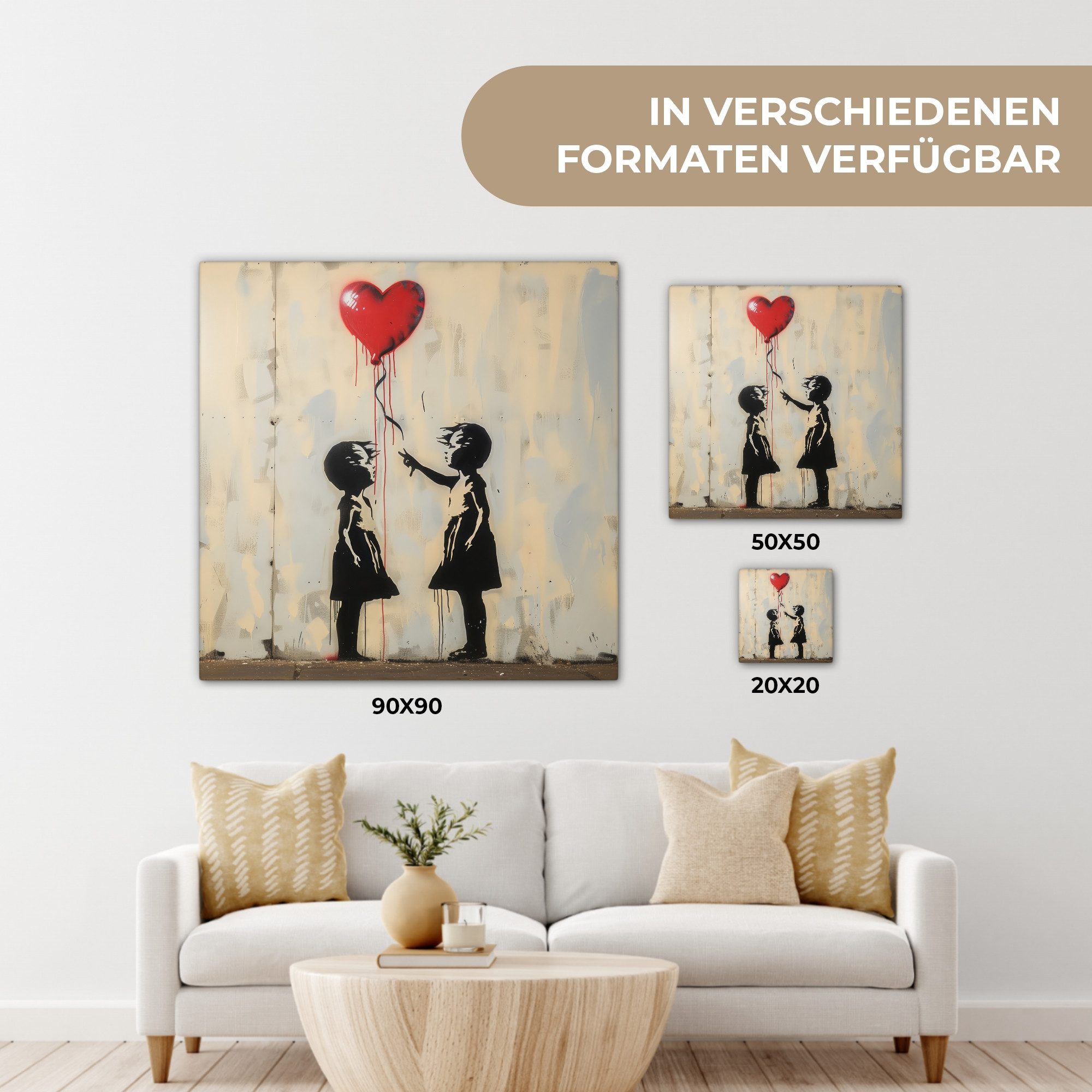 OneMillionCanvasses® Leinwandbild Straßenkunst - Banksy - Luftballon - Graffiti - Herz, Fotodruck (1 St), Wandbild, Deko Schlafzimmer Wohnzimmer Flur 20x20 cm – Bild 5 von 5