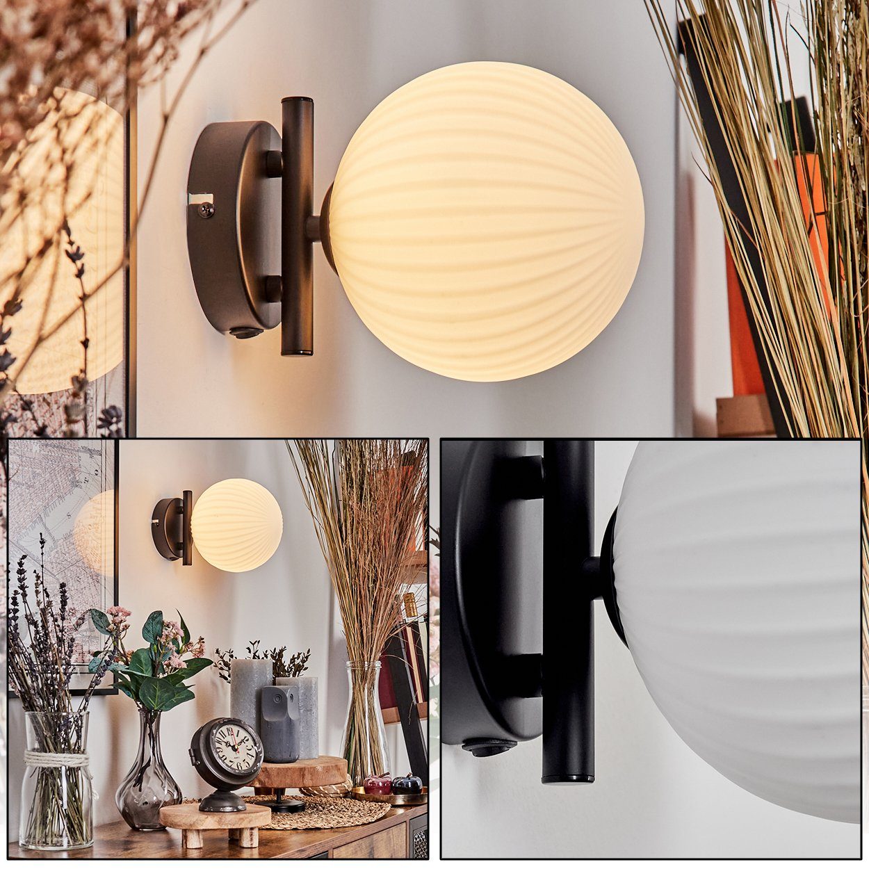 hofstein Wandleuchte Wandlampe aus Metall/Riffelglas in günstig online kaufen