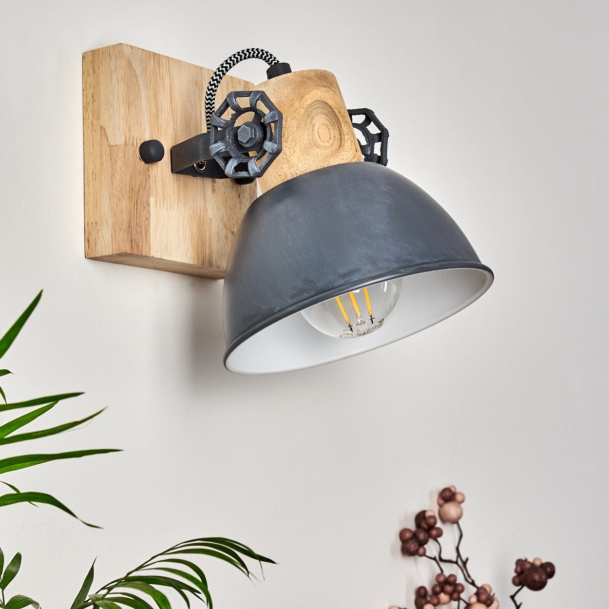 hofstein Wandleuchte »Cotes« verstellbare Wandlampe aus Metall/Holz in Grau/Weiß/Braun, ohne Leuchtmittel, 1xE27 Fassung, Wandspot im Retro/Vintage Design – Bild 5 von 5