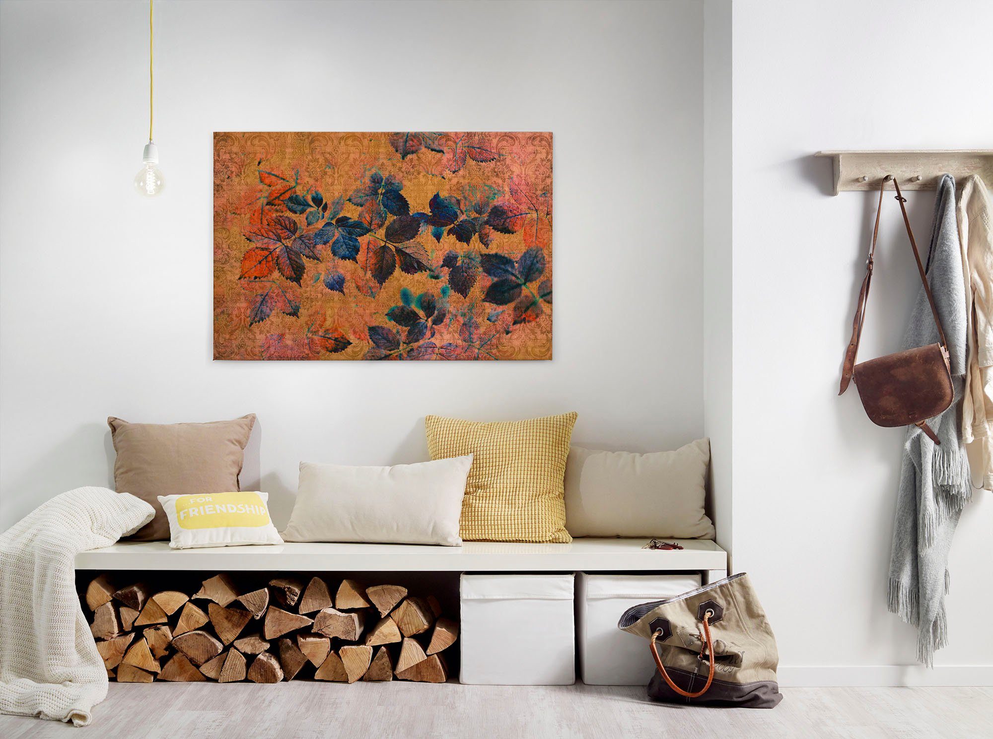 A.S. Création Leinwandbild indian summer, Blumen, Kinder, Kunst (1 St), Keilrahmen Bild Blätter Natur Floral Leinwand-Bild Wohnzimmer modern
