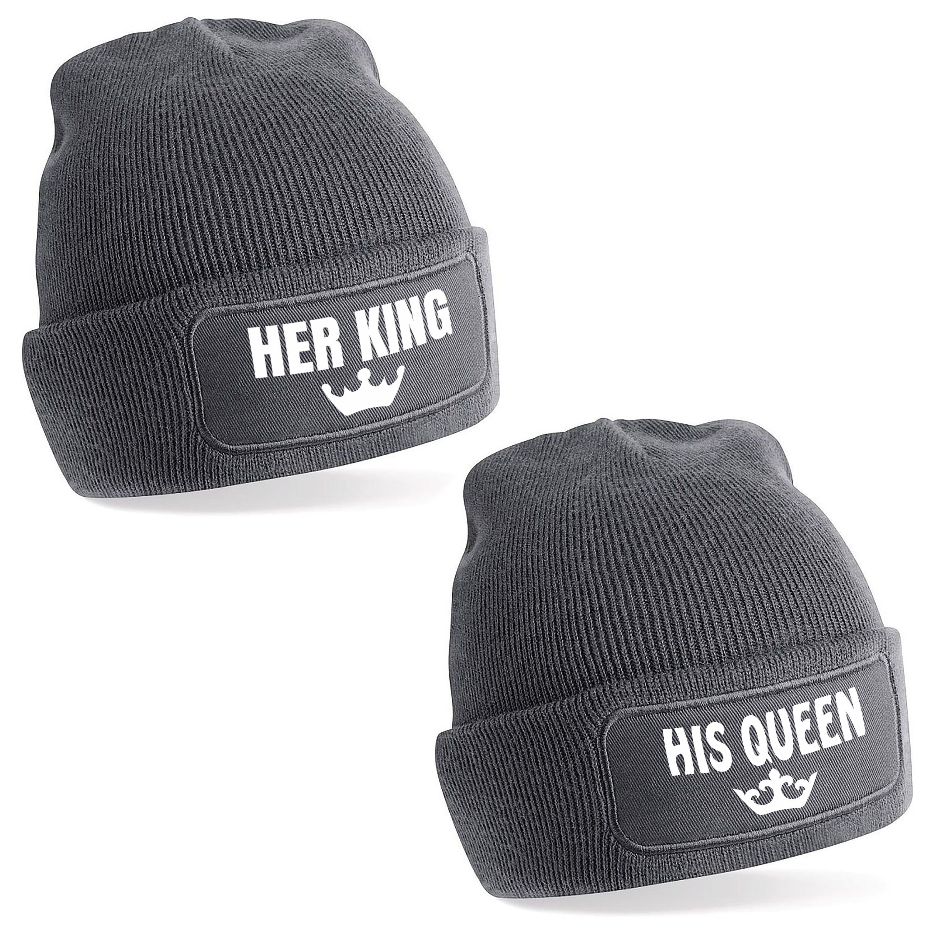 Herzbotschaft Beanie 2er Set Beanies Strickmütze mit Spruch Her King
