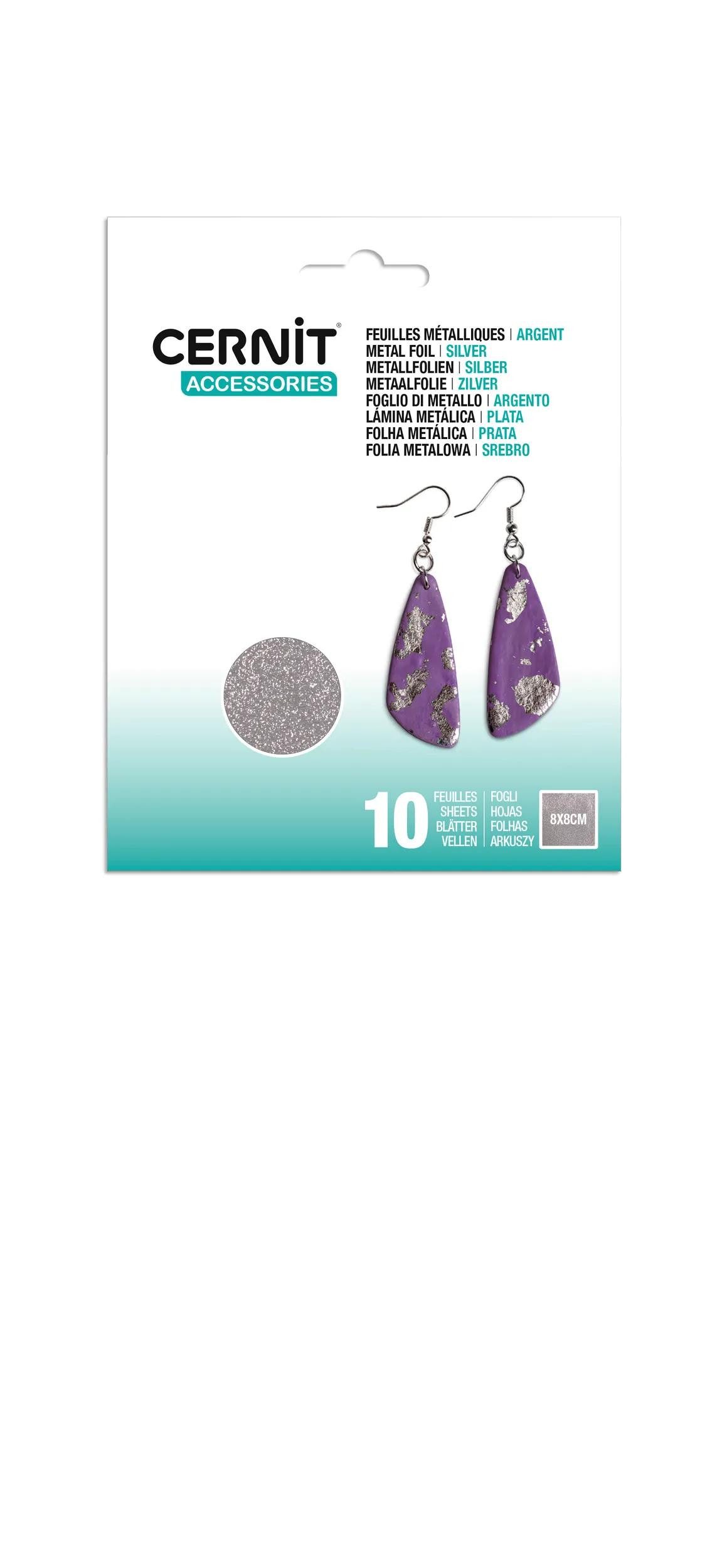 Cernit Глина 10x Packung mit 10 Metallfolien, silber, 1x12x15 cm - Silber CE922C, CERNIT