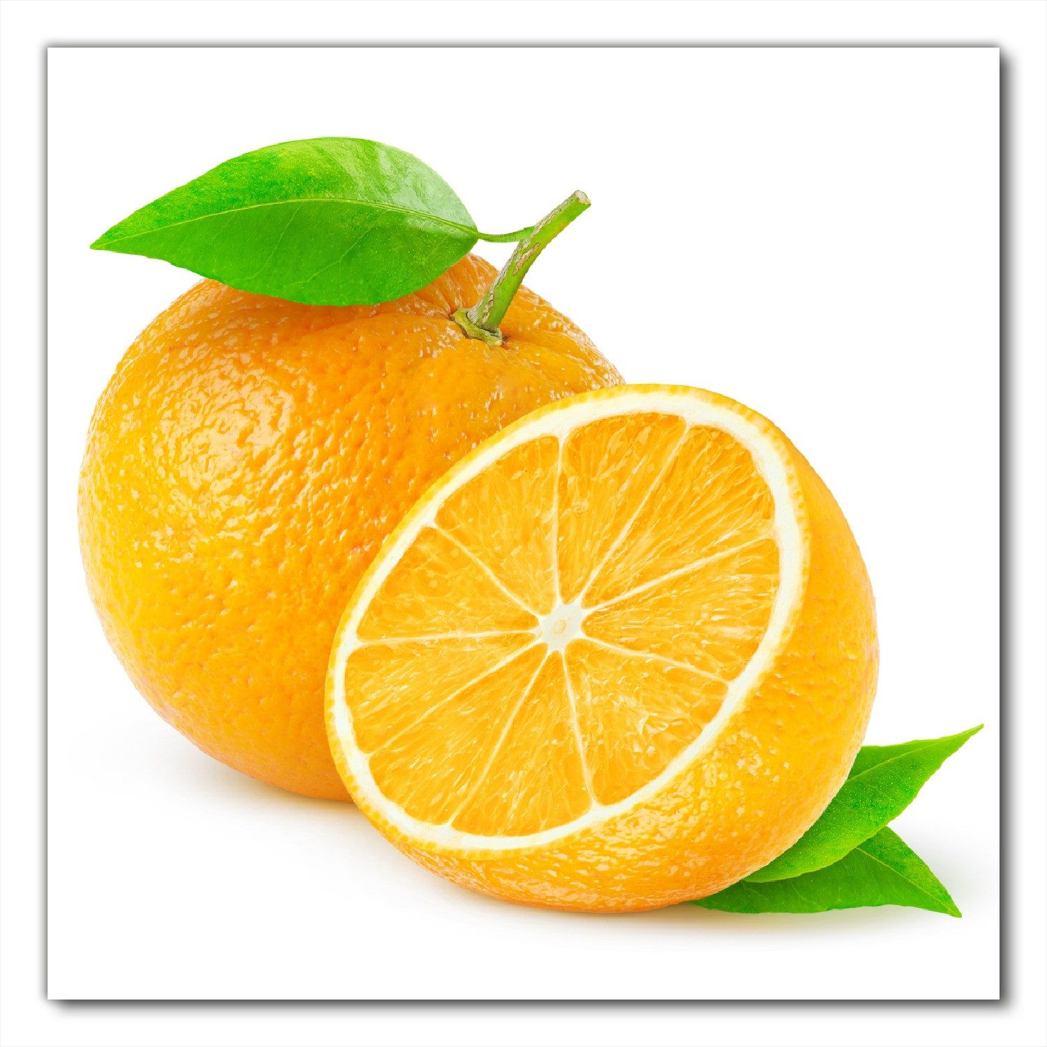 Wallario Möbelfolie Saftige Orangen vor weißem Hintergrund