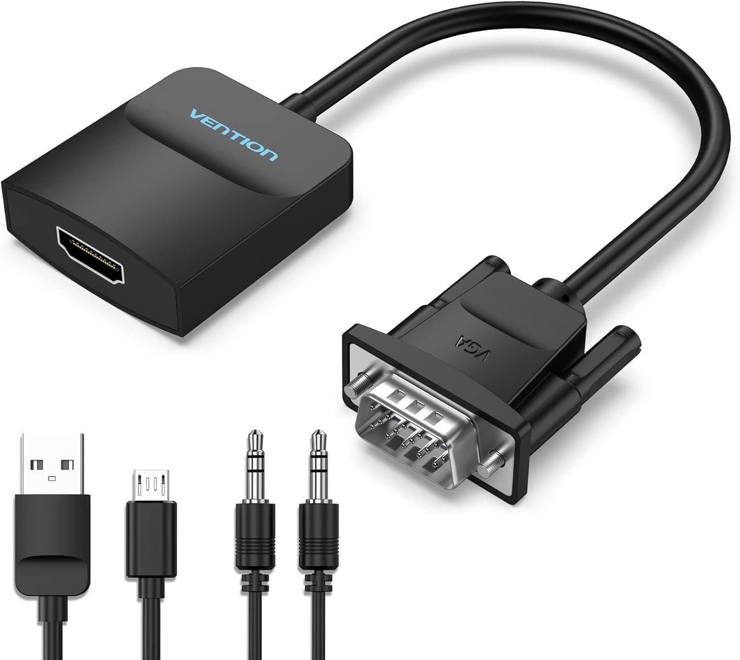 VENTION VGA-auf-HDMI-Adapter, VGA-Konverter mit Audiokabel (1,5 m) HDMI-Adapter, 100 cm