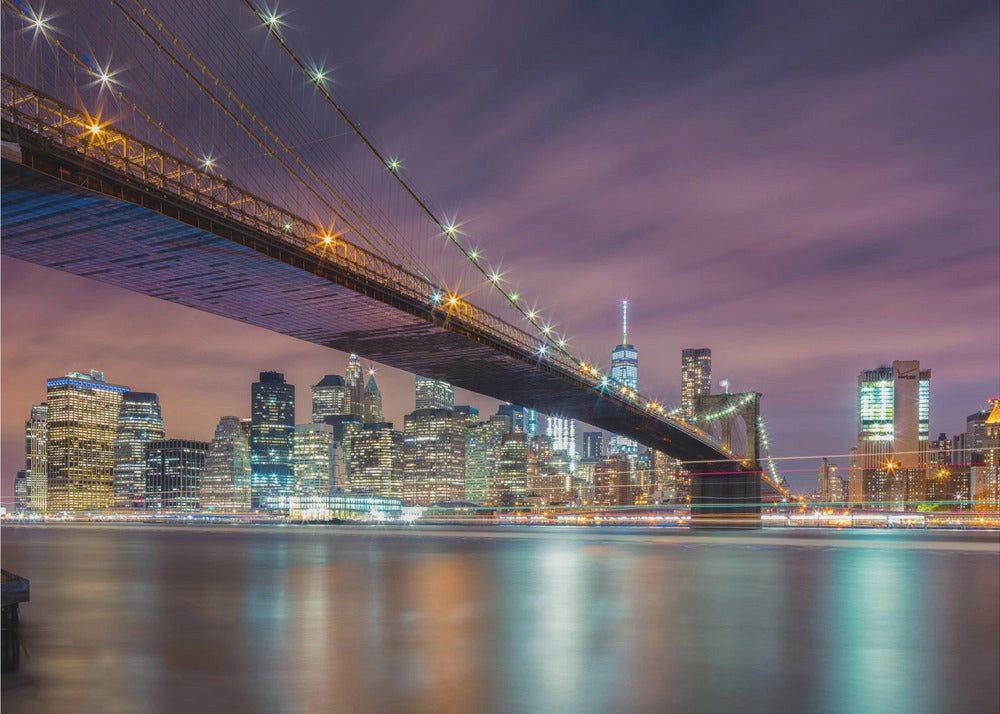 Papermoon Poster "Brooklyn Bridge at Night" von Michael Zheng, 250 g/m² Galeriedruck, Mit oder ohne Rahmen, brillante UV-beständige Farben, Made in Germany