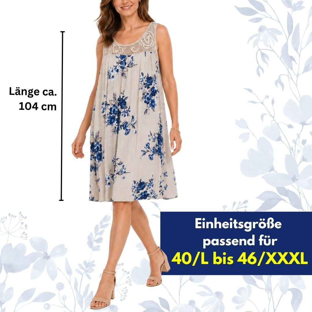 dy_mode Midikleid Damen Sommerkleid Blumenmuster Midi Kleid Strandkleid knielang Knielang, Transparente Häkel-Einsatz im Dekolleté- und Rückenbereich