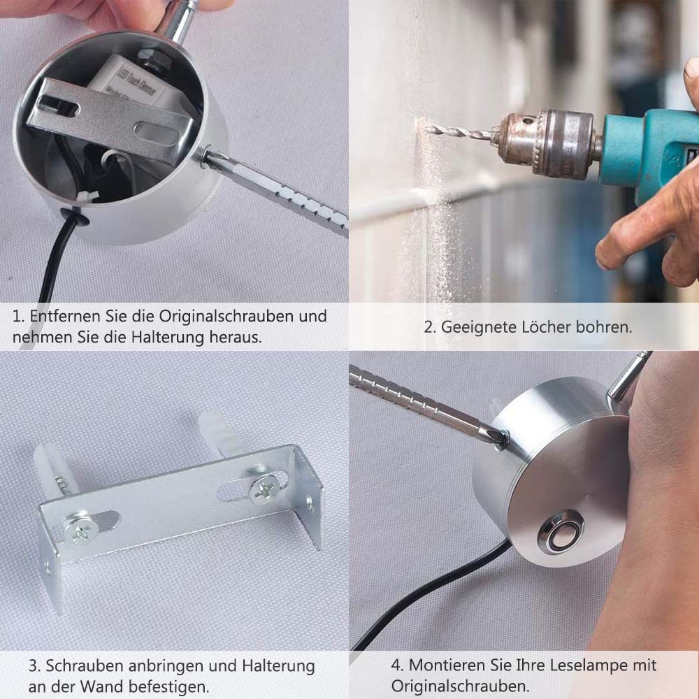 Sunicol LED Leselampe Leselampe Wandmontage, LED Bettlampe mit Schalter Touch Dimmbar, Bett Leselicht 360° Schwenkbar Schwanenhals Lampe für Schlafzimmer