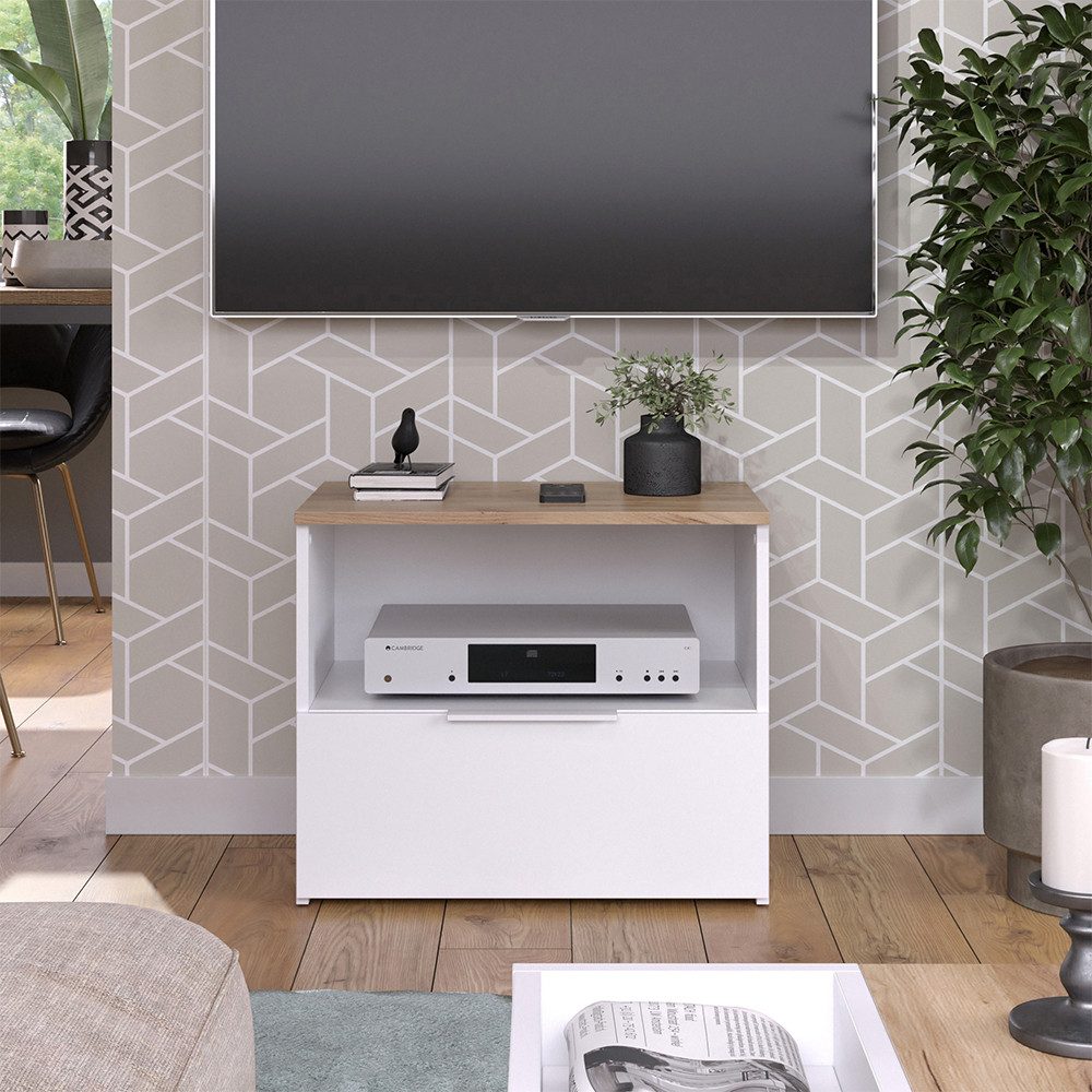 Vicco Lowboard Wido, Weiß/Sonoma, 60 x 50 cm mit Schublade günstig online kaufen