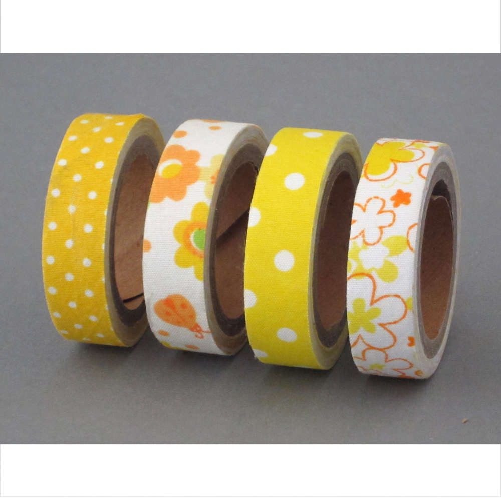 Gasper Bastelband Stoff-Klebetape 4er Set. 1,5cm x 3m. Textil Klebeband, Tape