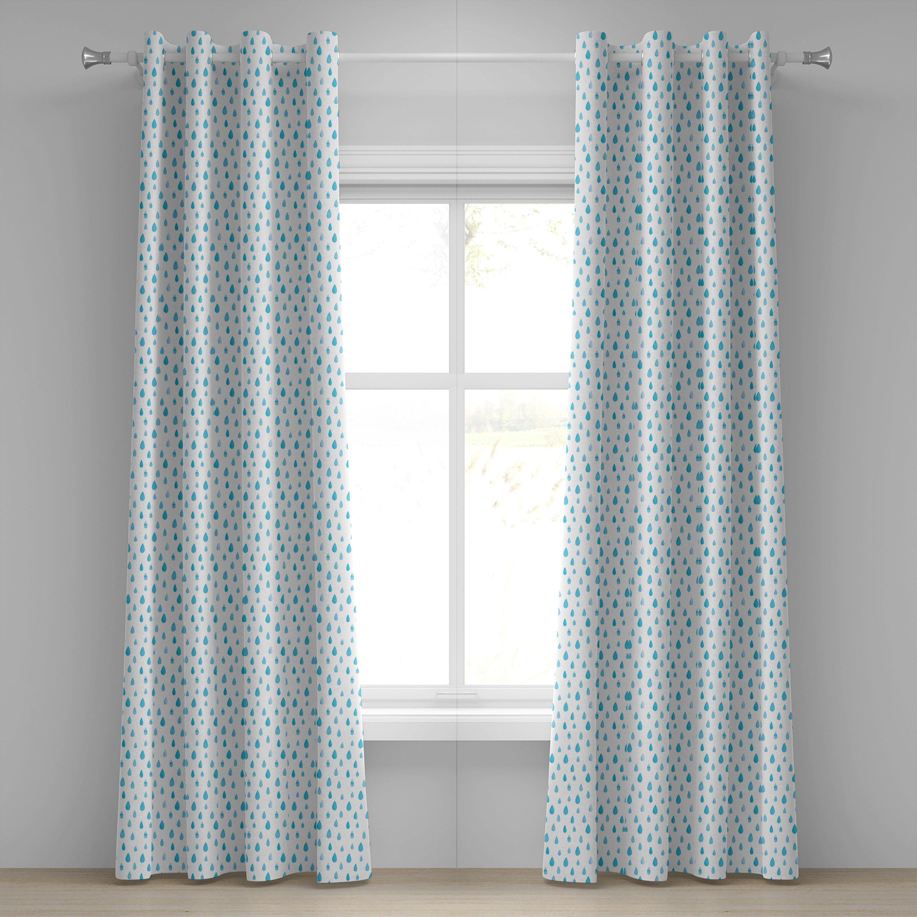 Gardine Dekorative 2-Panel-Fenstervorhänge für Schlafzimmer Wohnzimmer, Abakuhaus, Blau Aquarell Regentropfen
