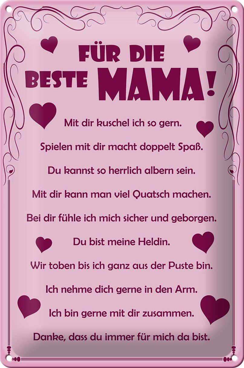 Metallschild Spruch 20x30cm Für die beste Mama