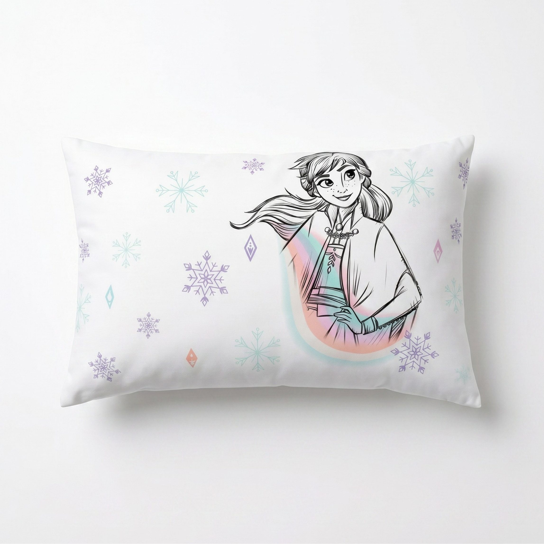 MTOnlinehandel Dekokissen Disney Frozen Die Eiskönigin 30x50 cm, Anna & Elsa, Kuschelkissen mit Schneeflocken im Pastell-Look