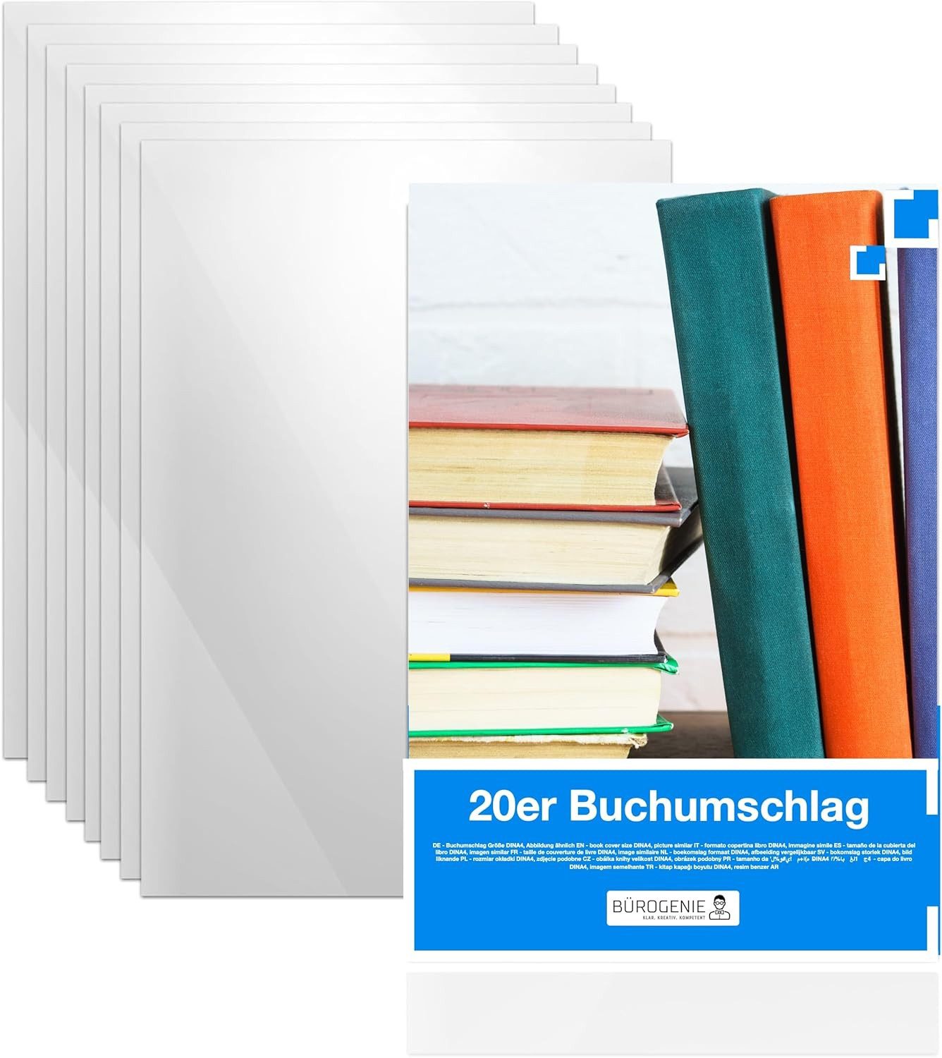 Bürogenie Schulheft 20x Buchumschlag klar & transparent Umschlag & Hefthülle Buchschoner, strapazierfähig