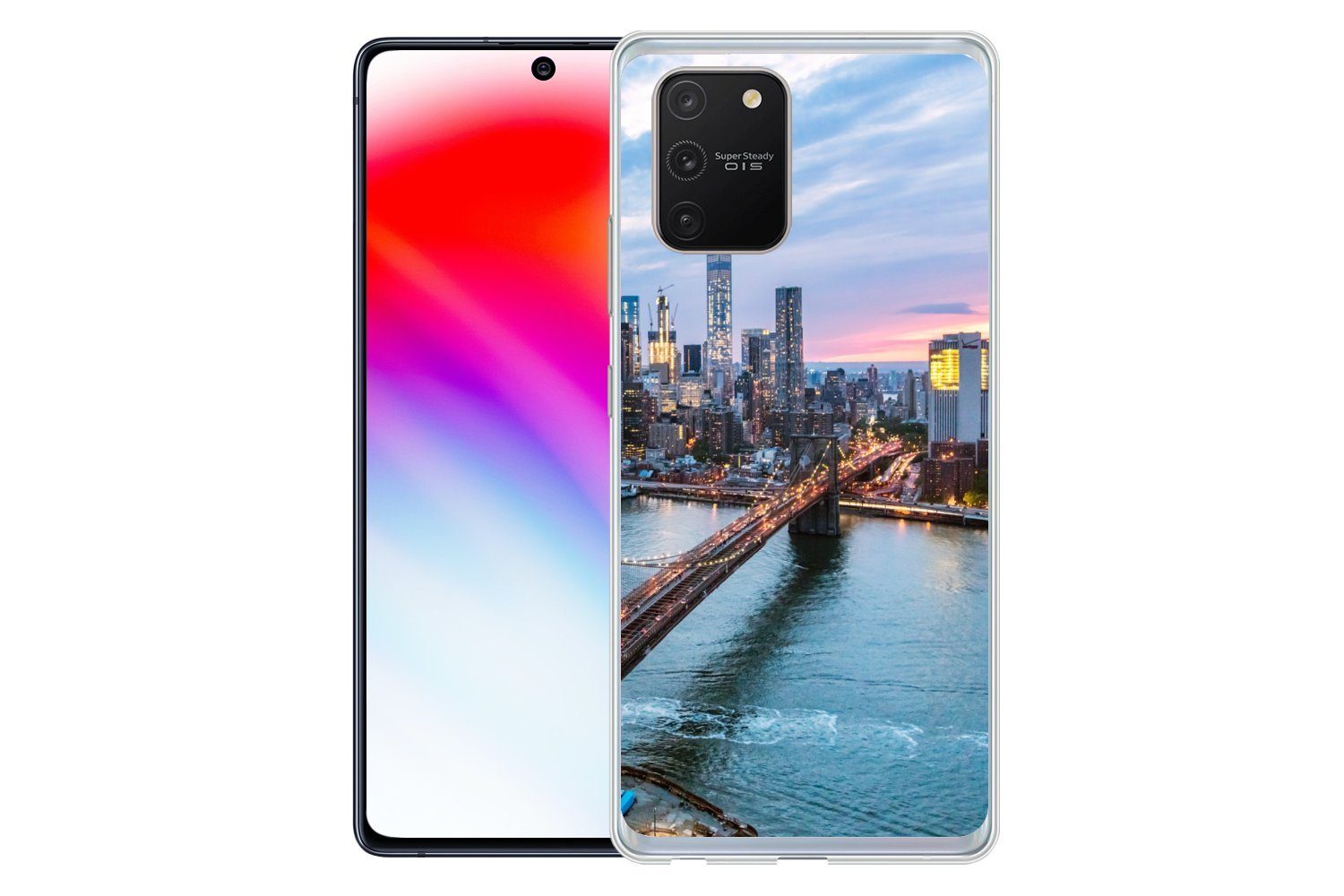 MuchoWow Handyhülle für Samsung Galaxy S10 Lite New Yorker Skyline an der Brooklyn Bridge, Phone Case, Silikon, Schutzhülle Dünn