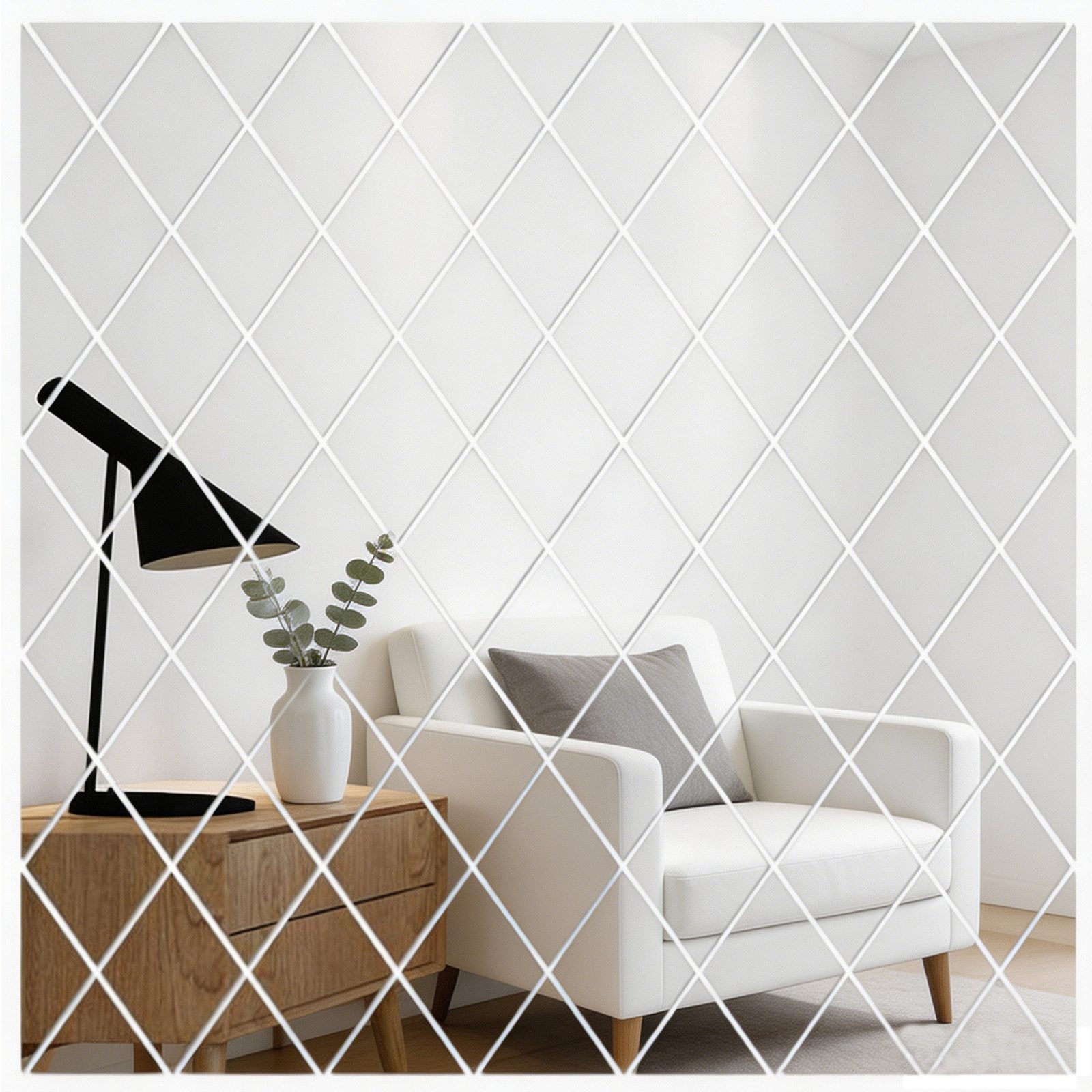 MOPUEA Wandtattoo Wandtattoo 17 Pcs Selbstklebende Raute Spiegel Wandaufkleber Acryl (17-teiliges Acryl Spiegel Wandaufkleber Set geometrisches Design, DIY Acryl Spiegel Wanddeko für Wohnzimmer Schlafzimmer Büro), Selbstklebend wasserdicht leicht spiegelnd dekorativ langlebig