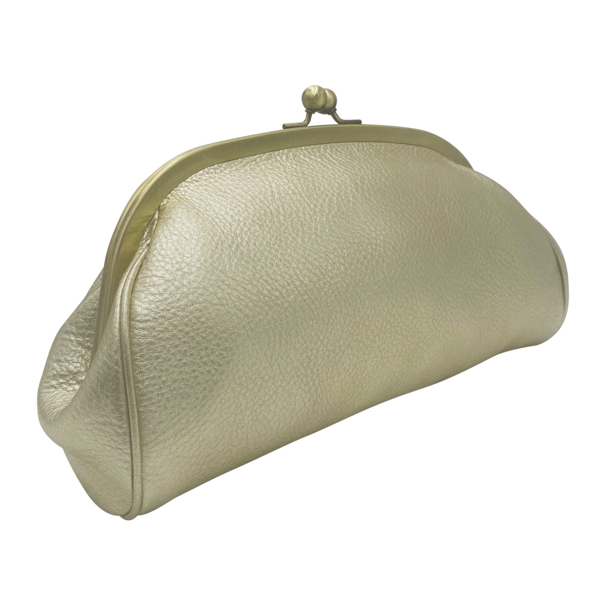 Taschenkinder Clutch und Schultertasche „Elise“, Abendtasche, Brauttasche, Bügeltasche, Echtes Leder, Im Vintage / Retro Stil