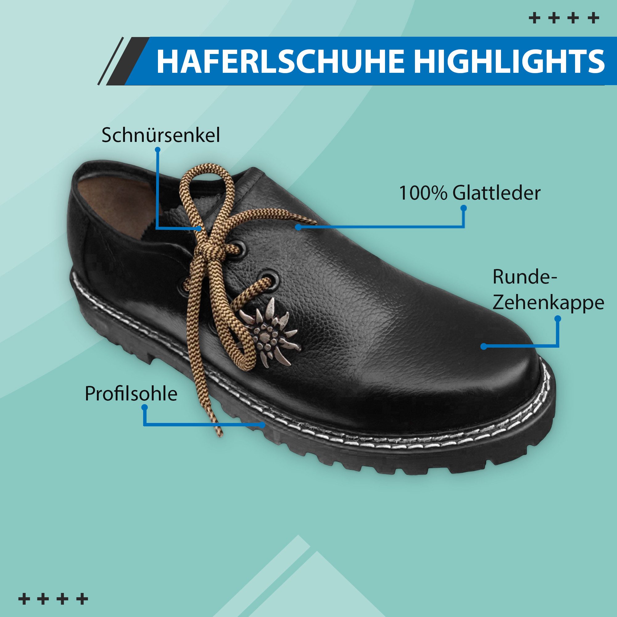 German Wear GW1800-EW Haferlschuh Trachtenschuhe Edelweiß Haferlschuhe Glattleder