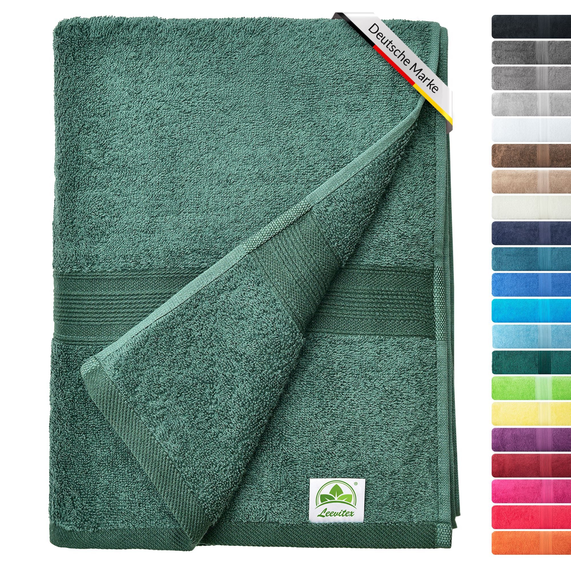 leevitex® Saunatuch, 80x200 cm, 100% Baumwolle, saugstark und fusselfrei, Frottee (1-St), OEKO-TEX® STANDARD 100 zertifiziert, gestreifte Bordüre