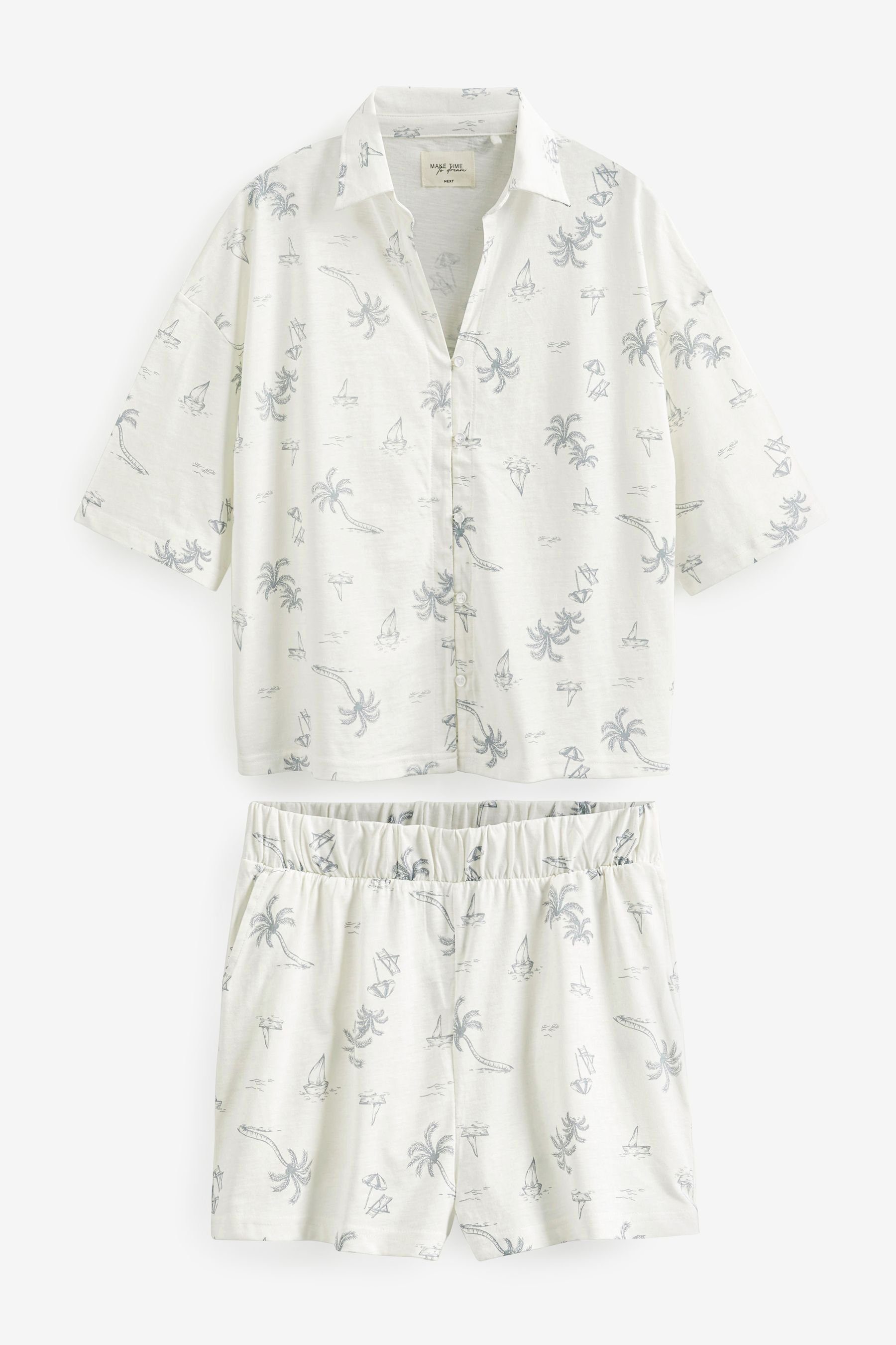 Next Pyjama Kurzärmeliger, geknöpfter Schlafanzug mit Palmen (2 tlg)