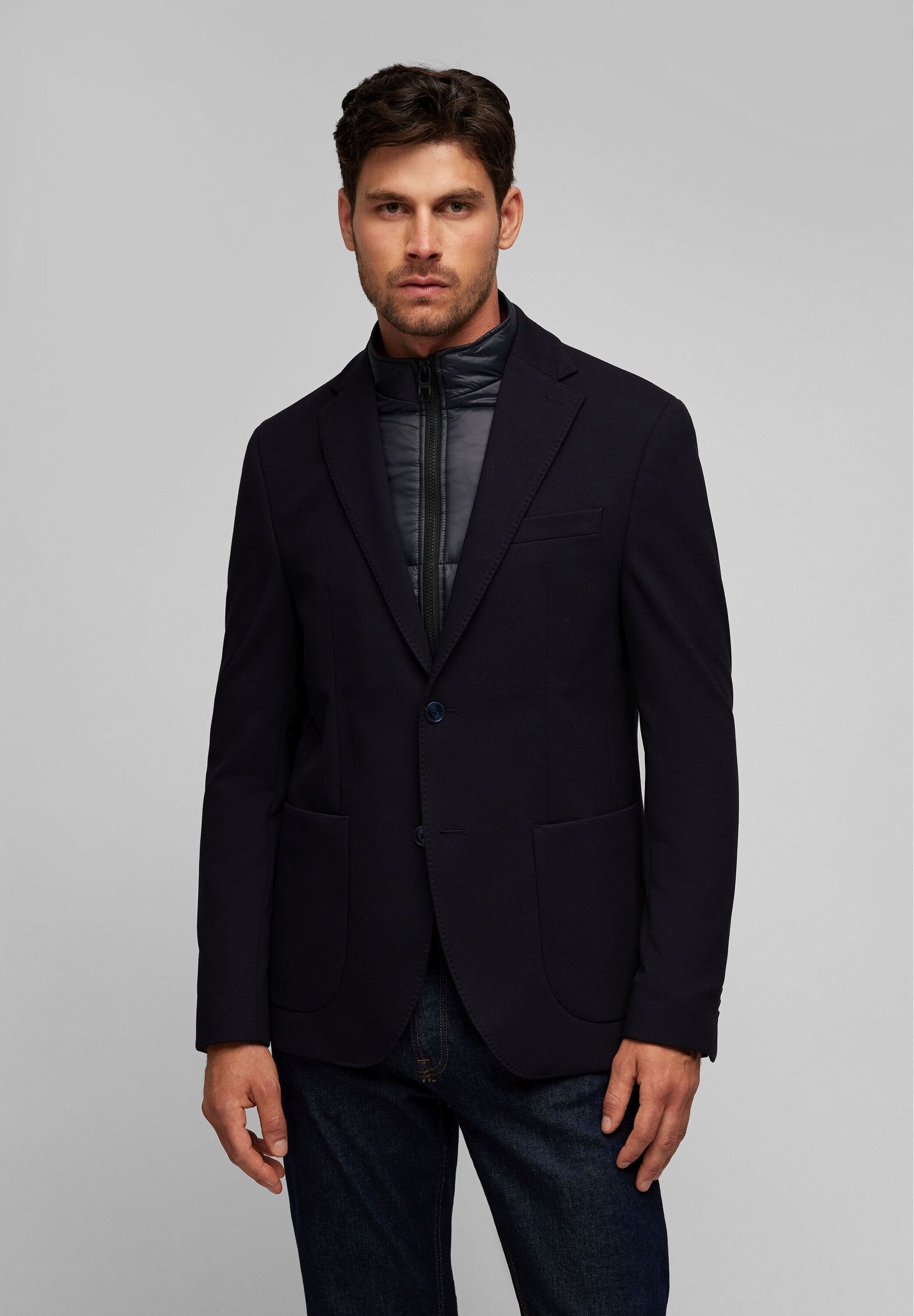 HECHTER PARIS Sakko in 2-in-1-Optik H-XTENSION aus Stretchmaterial mit abnehmbarer Hoodieblende