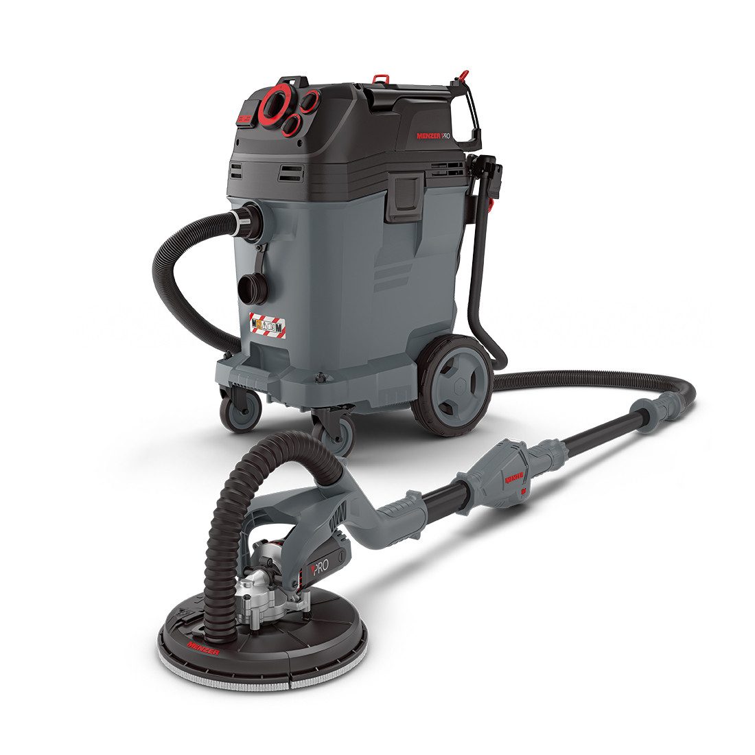 MENZER Trockenbauschleifer LHS 225 PRO + VCM 550 PRO, max. 2100 U/min, (Set), Langhalsschleifer & Sicherheitssauger, Nass-Trocken-Sauger