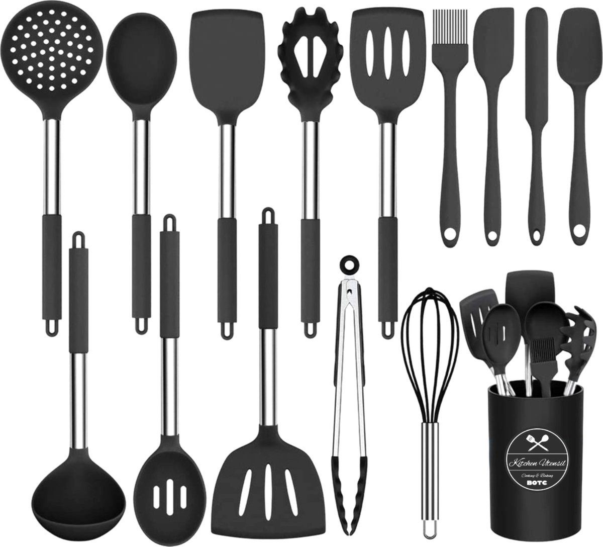 BOTC Kochbesteck-Set Silikon Kochgeschirr Set, Küchengerät (set, 15-tlg., Küchenhelfer, Küchengerät, Kochgeschirr (15-tlg), Antihaftbeschichtet, Hitzebeständig, 15-teilig-Silikon-Hitzebeständig