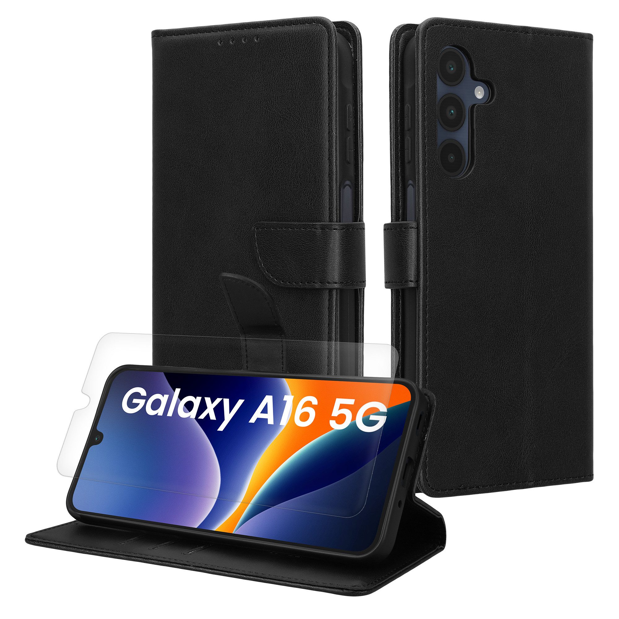kwmobile Handyhülle Kunstleder Handyhülle für Samsung Galaxy A16 5G Hülle, Brieftaschen Schutzhülle aus PU-Leder mit Displayschutz