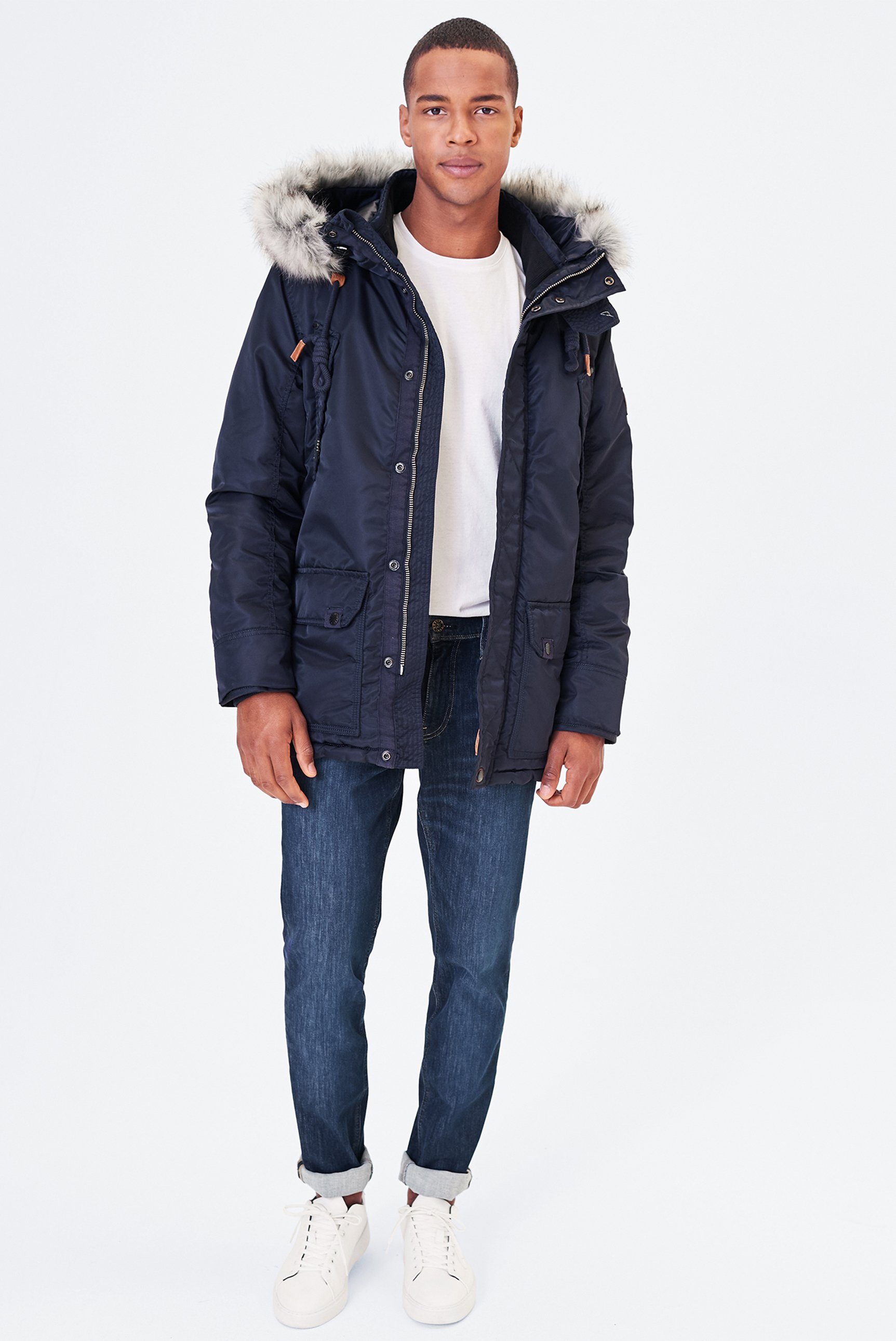 Harlem Soul Winterjacke mit abnehmbarem blau Kunstfellbesatz