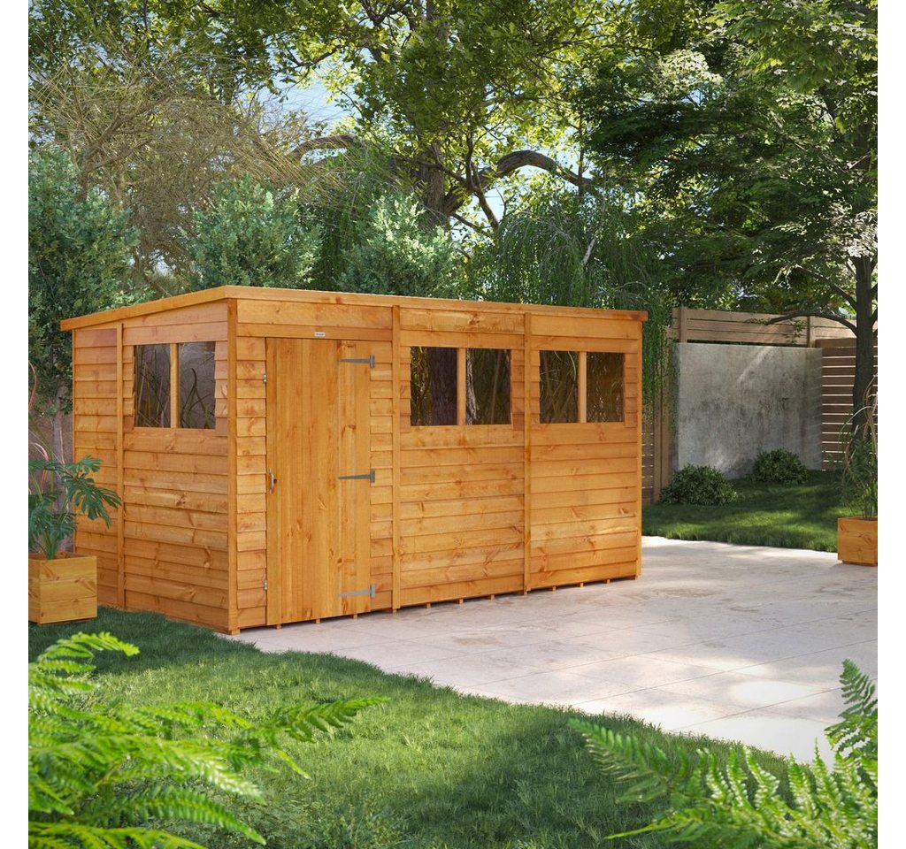 Powersheds Gartenhaus Gartenhaus mit Pultdach und Stülpschalung, Vollholz, BxT: 360x180 cm, (Polyester-verstärkte DachpaPOPe, gehärtetes Glas, hochwertiges Holz), Hochwertiges Holz