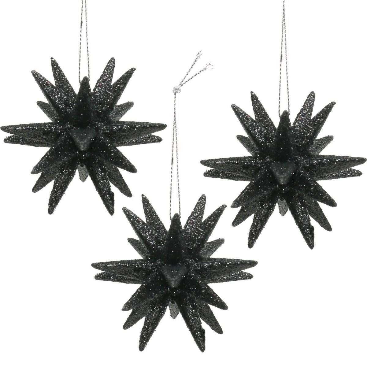 Christbaumschmuck Weihnachtsdeko Sterne Schwarz Ø7,5cm Glitzer Hängedeko 8 Stück