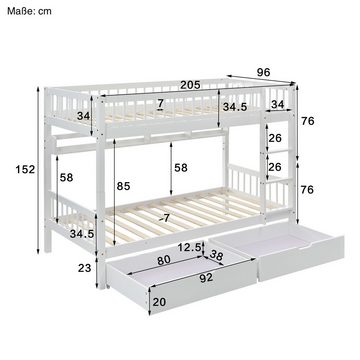SOFTWEARY Etagenbett mit 2 Liegeflächen, Rausfallschutz und Lattenrost (90x200 cm, Umbaufähig zu 2 Einzelbetten)