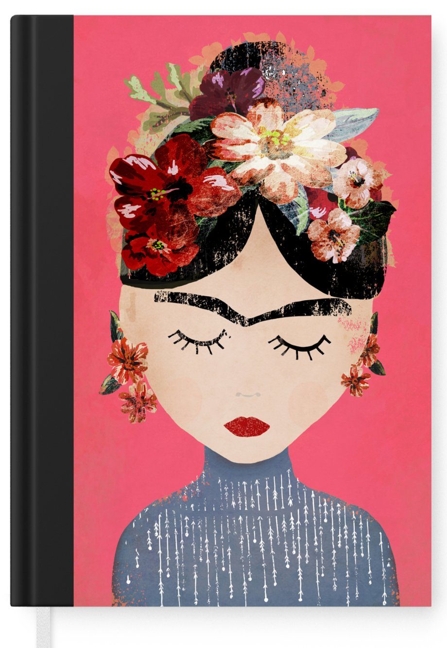 Notizbuch Kahlo Tagebuch, Notizheft, Vintage Seiten, - MuchoWow Frau Blumen Haushaltsbuch 98 Journal, A5, - Frida - Kunst, - Merkzettel,