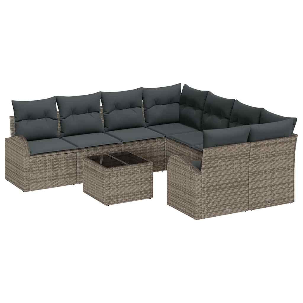 vidaXL Loungesofa Gartensofa-set Grau 55 x 55 x 37 cm Poly-Rattan, 9 Teile