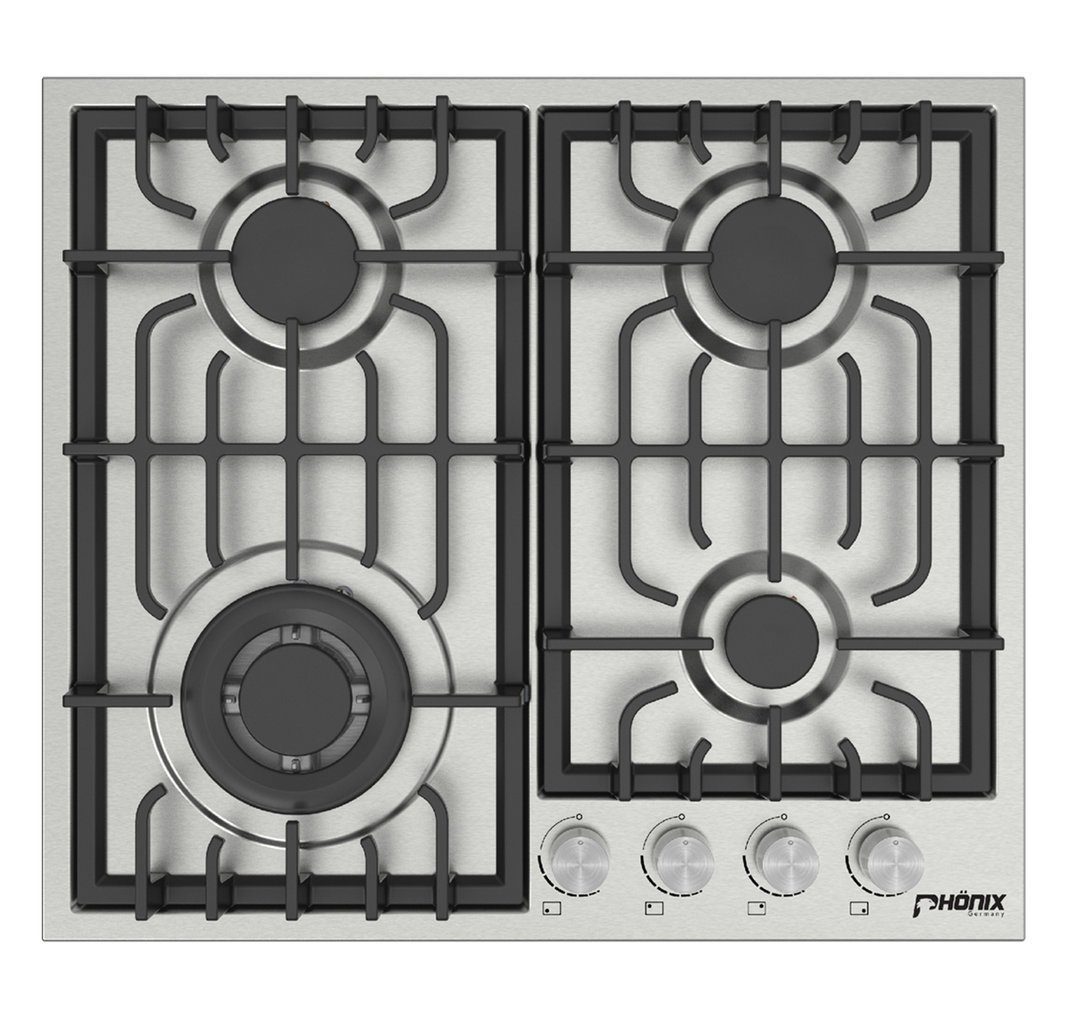 Phönix Germany Gas-Kochfeld PS-604L, Gaskocher 4 flammig mit Zündsicherung, Propan- / Erdgas, H-Gas