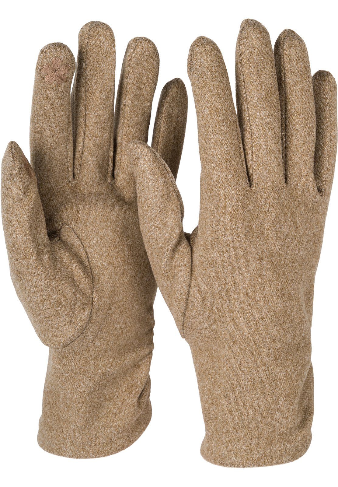 styleBREAKER Fleecehandschuhe Touchscreen Handschuhe seitlich gerafft Khaki-Braun