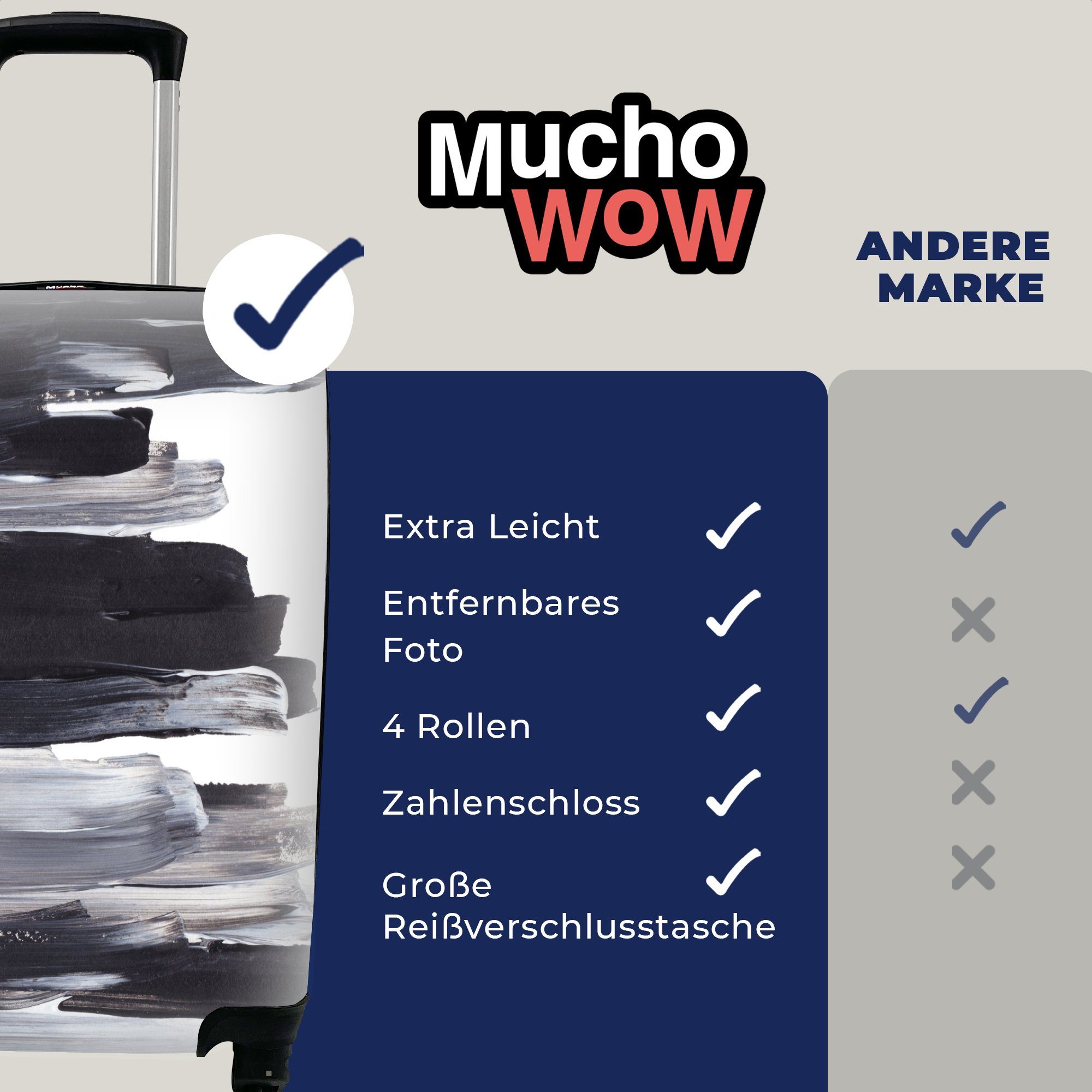 MuchoWow Handgepäckkoffer Farbe - Trolley, für Design, Schwarz 4 Handgepäck Rollen, Reisekoffer mit Reisetasche rollen, Ferien, 